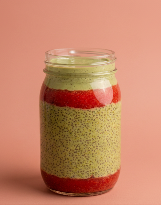 STRAWBERRY PISTACHIO MATCHA CHIA PUDDING